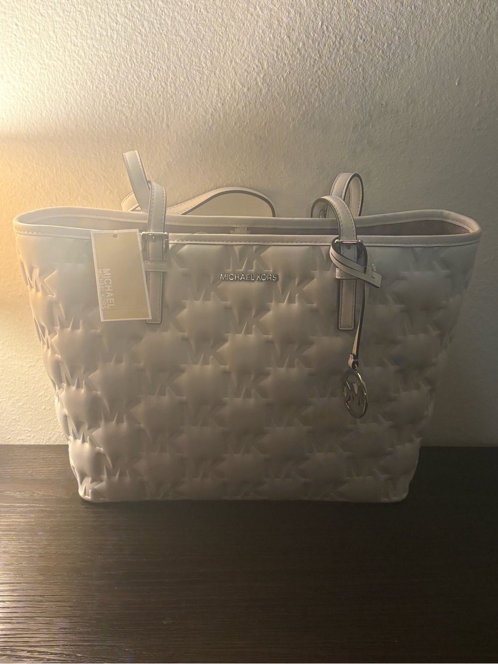 NEW Michael Kors quilted white tote handbag